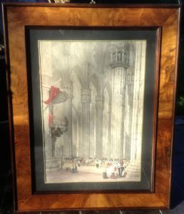 Interno del duomo di Milano Matita e tempera su carta con cornice antica cm.35 x 47 